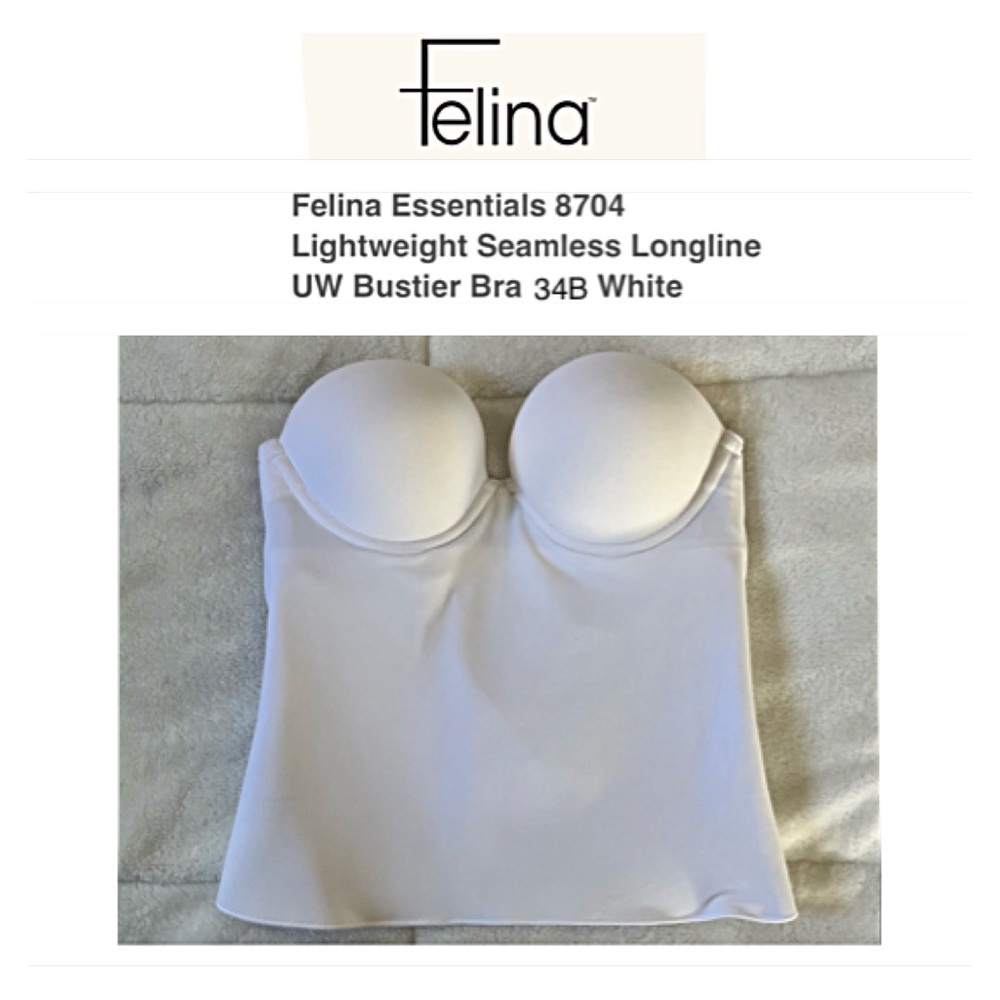 FELINA Intimates White BUSTIER Corset LONGLINE BRA 34B underwire seamless Bridal